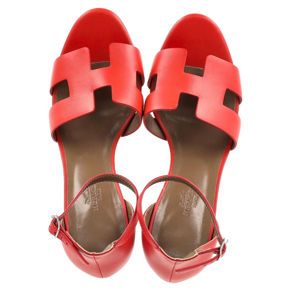 Hermes Legend Wedge Sandals in Red Leather