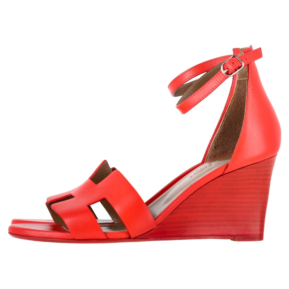Hermes Legend Wedge Sandals in Red Leather