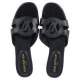 Women's Louis Vuitton LV Isola Slide Flat Sandals in Black Calf Leather