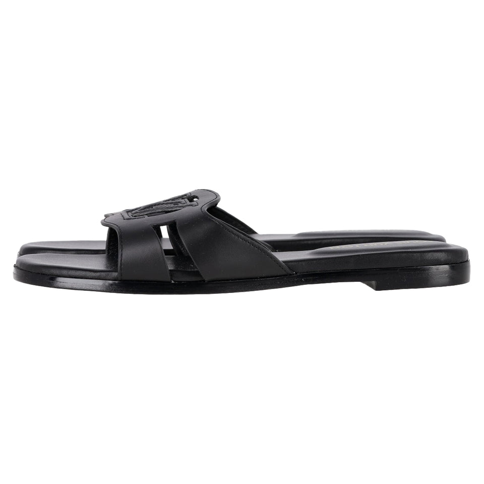 Women's Louis Vuitton LV Isola Slide Flat Sandals in Black Calf Leather