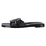 Women's Louis Vuitton LV Isola Slide Flat Sandals in Black Calf Leather