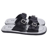 Prada Buckled Flat Sandals in Silver Leather