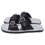 Prada Buckled Flat Sandals in Silver Leather