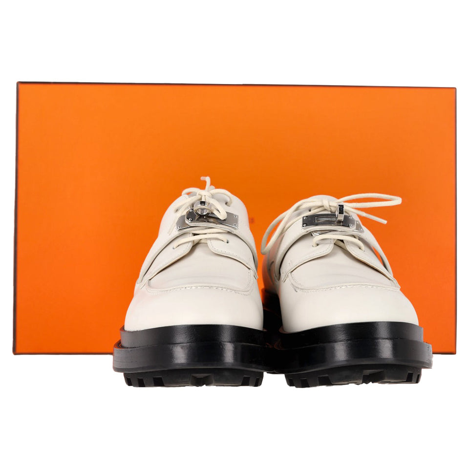 Hermes First Derby Shoes in White Leather