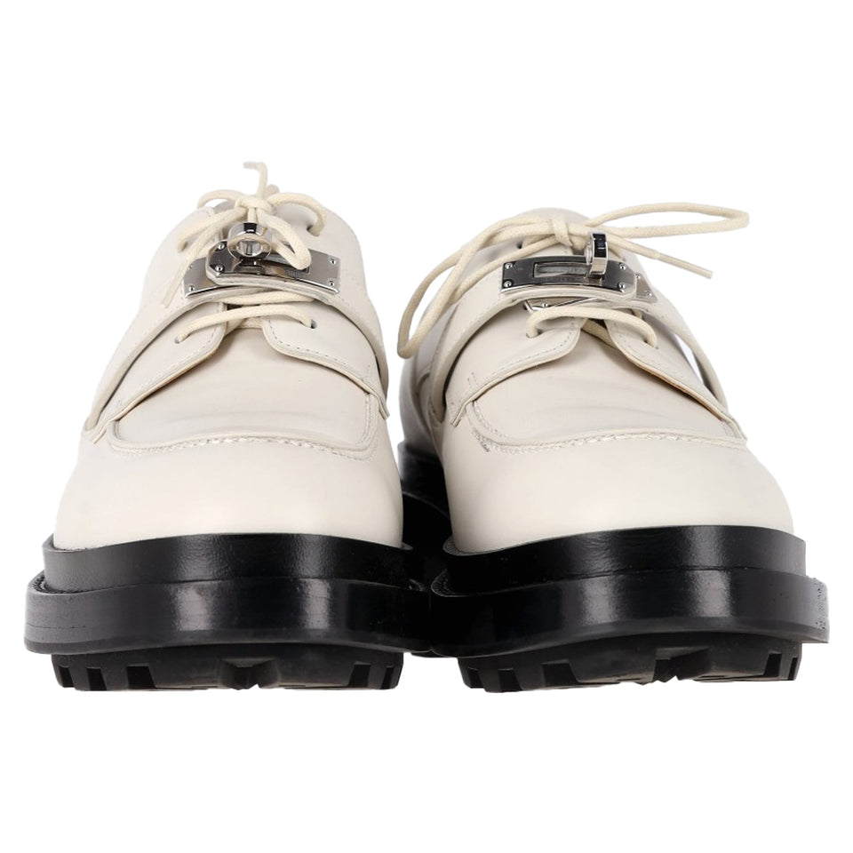 Hermes First Derby Shoes in White Leather