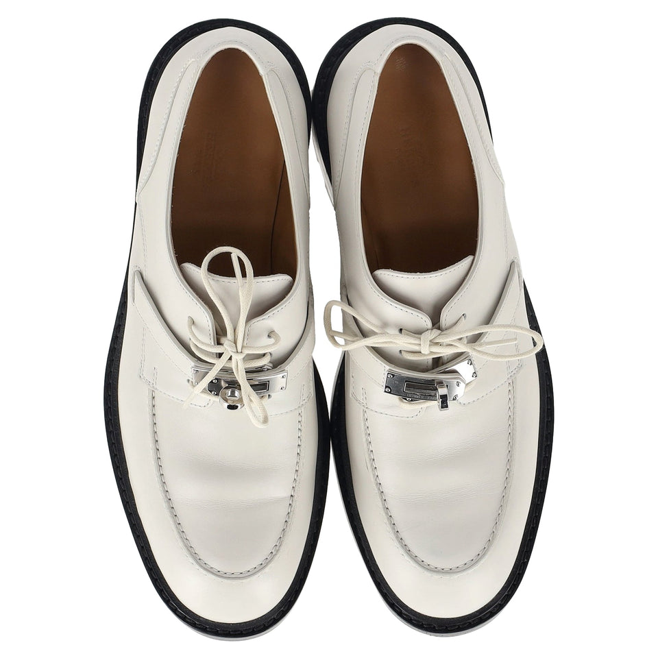 Hermes First Derby Shoes in White Leather