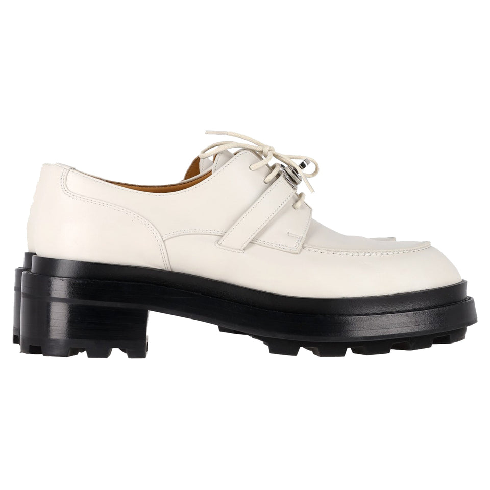 Hermes First Derby Shoes in White Leather