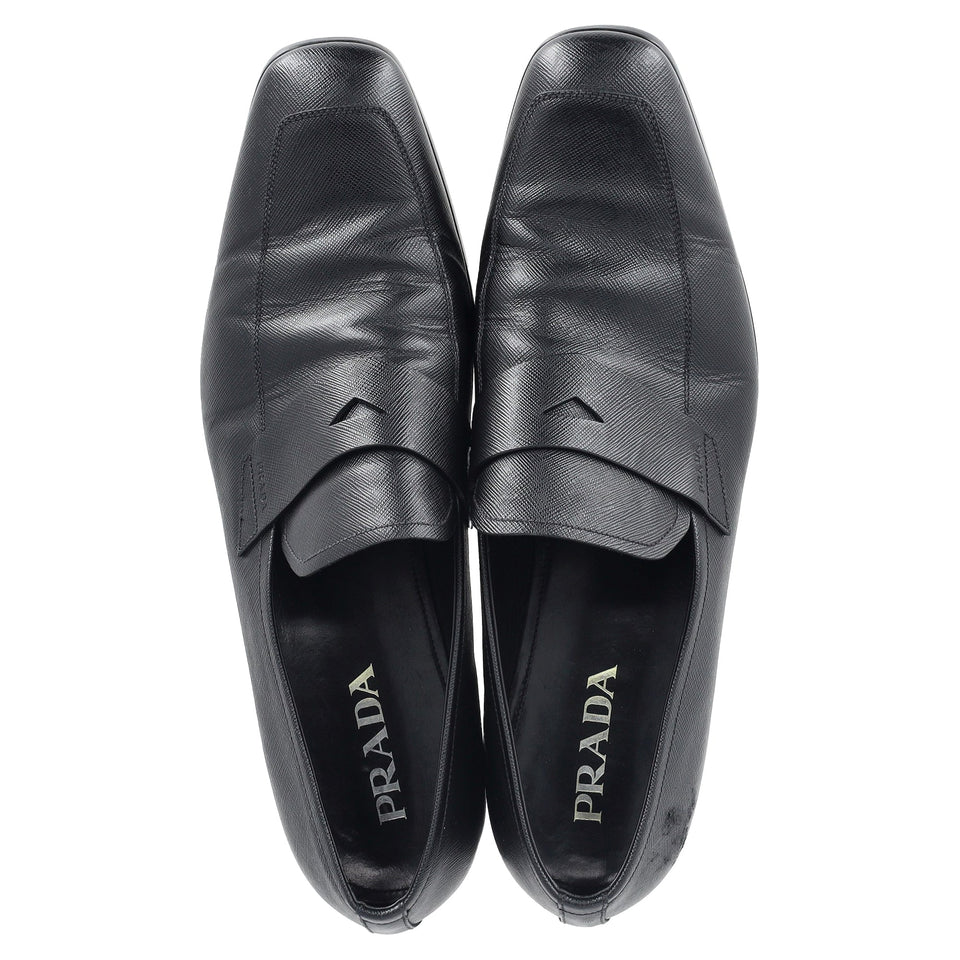 Men's  Prada Penny Loafers in Black Saffiano Leather