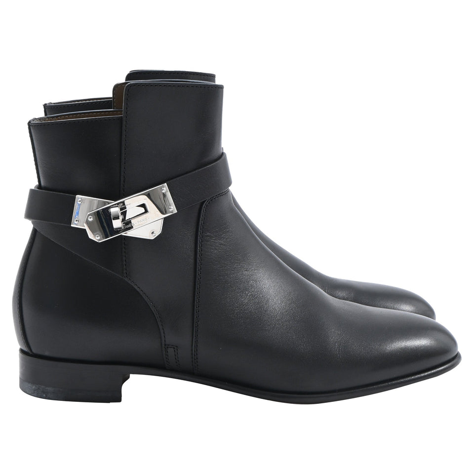 Women's Hermes Neo Ankle Boots in Black Calfskin Leather