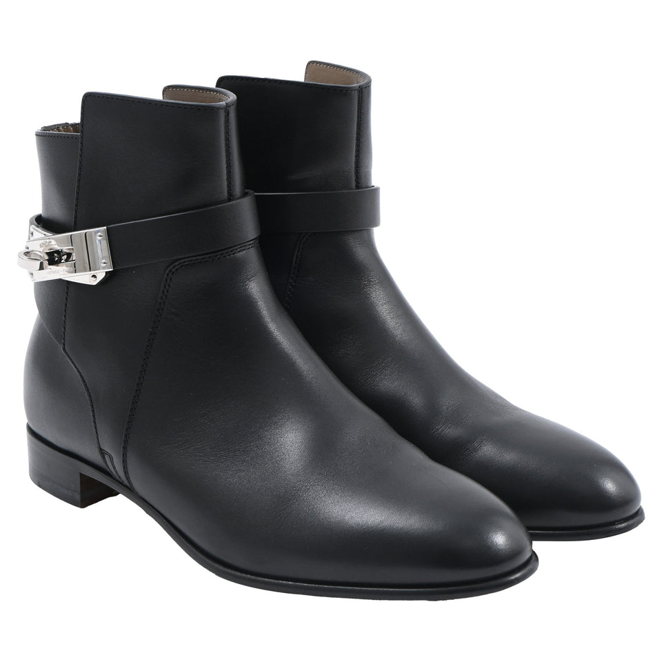 Women's Hermes Neo Ankle Boots in Black Calfskin Leather