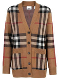 Luxury Burberry Check Wool Cashmere Cardigan Brown