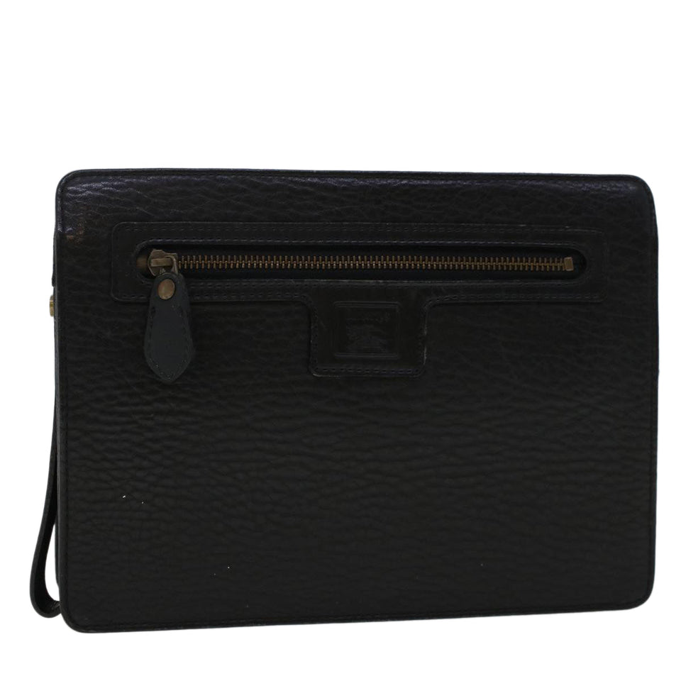Luxury BurberrySs Clutch Bag Leather Black Auth ep1119