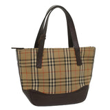 Luxury Burberry Nova Check Hand Bag Nylon Canvas Beige Auth ep1964