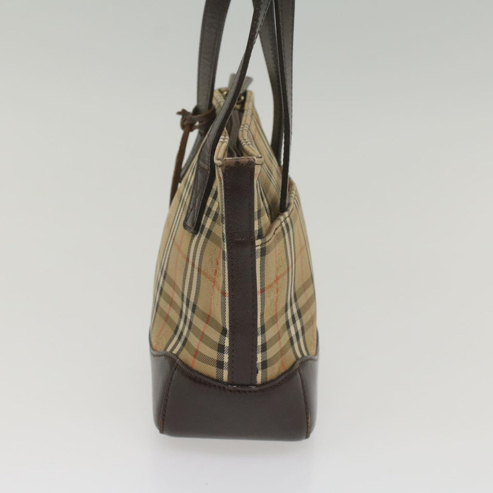 Luxury Burberry Nova Check Hand Bag Nylon Canvas Beige Auth ep1964