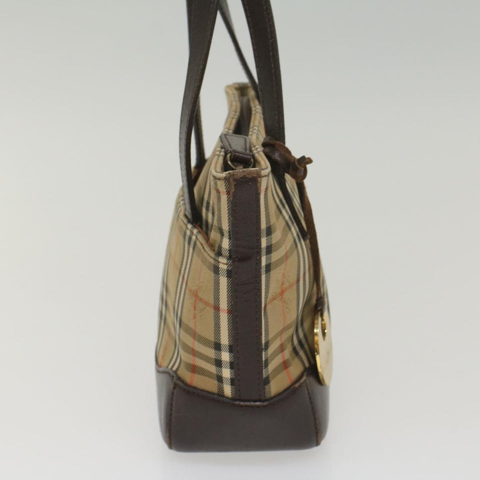 Luxury Burberry Nova Check Hand Bag Nylon Canvas Beige Auth ep1964