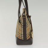 Luxury Burberry Nova Check Hand Bag Nylon Canvas Beige Auth ep1964