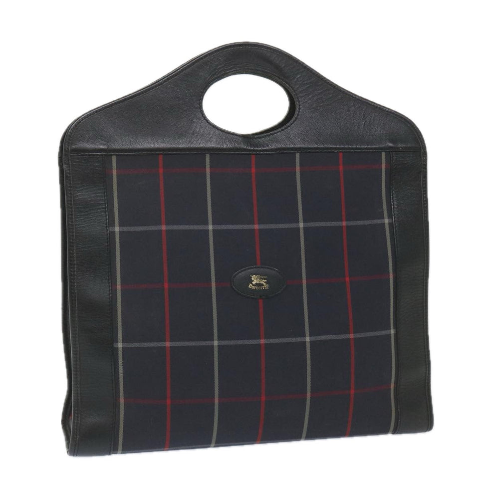 Luxury BurberrySs Nova Check Hand Bag Nylon Canvas Navy Auth ep2181