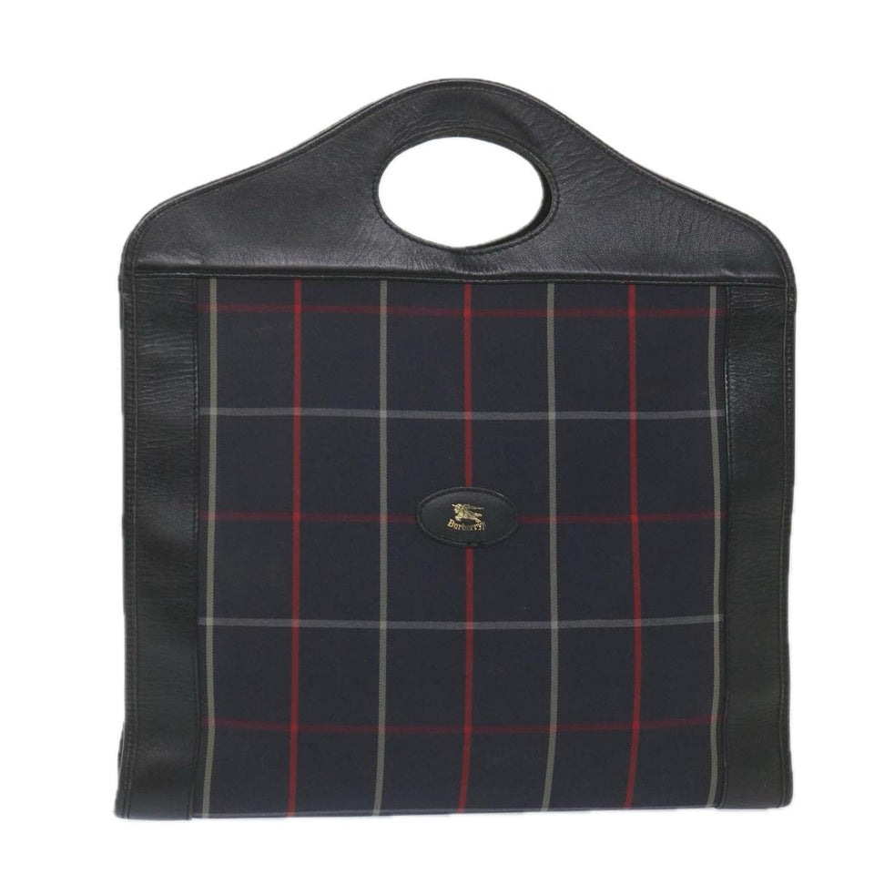 Luxury BurberrySs Nova Check Hand Bag Nylon Canvas Navy Auth ep2181