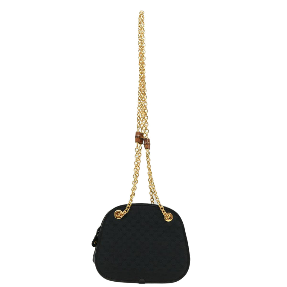 Gucci Micro GG Canvas Bamboo Chain Shoulder Bag Black Gold ep231