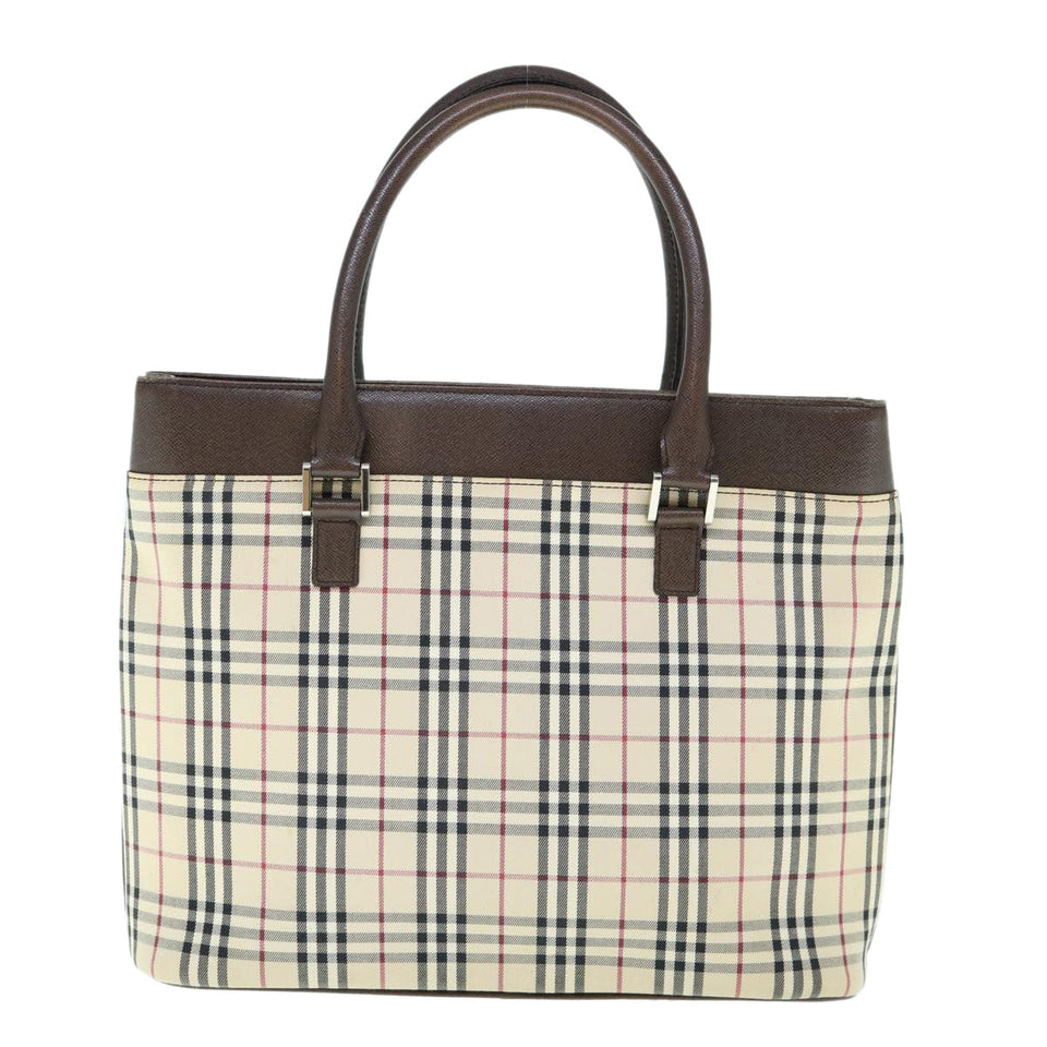 Luxury Burberry Nova Check Tote Bag Nylon Beige Auth ep2645