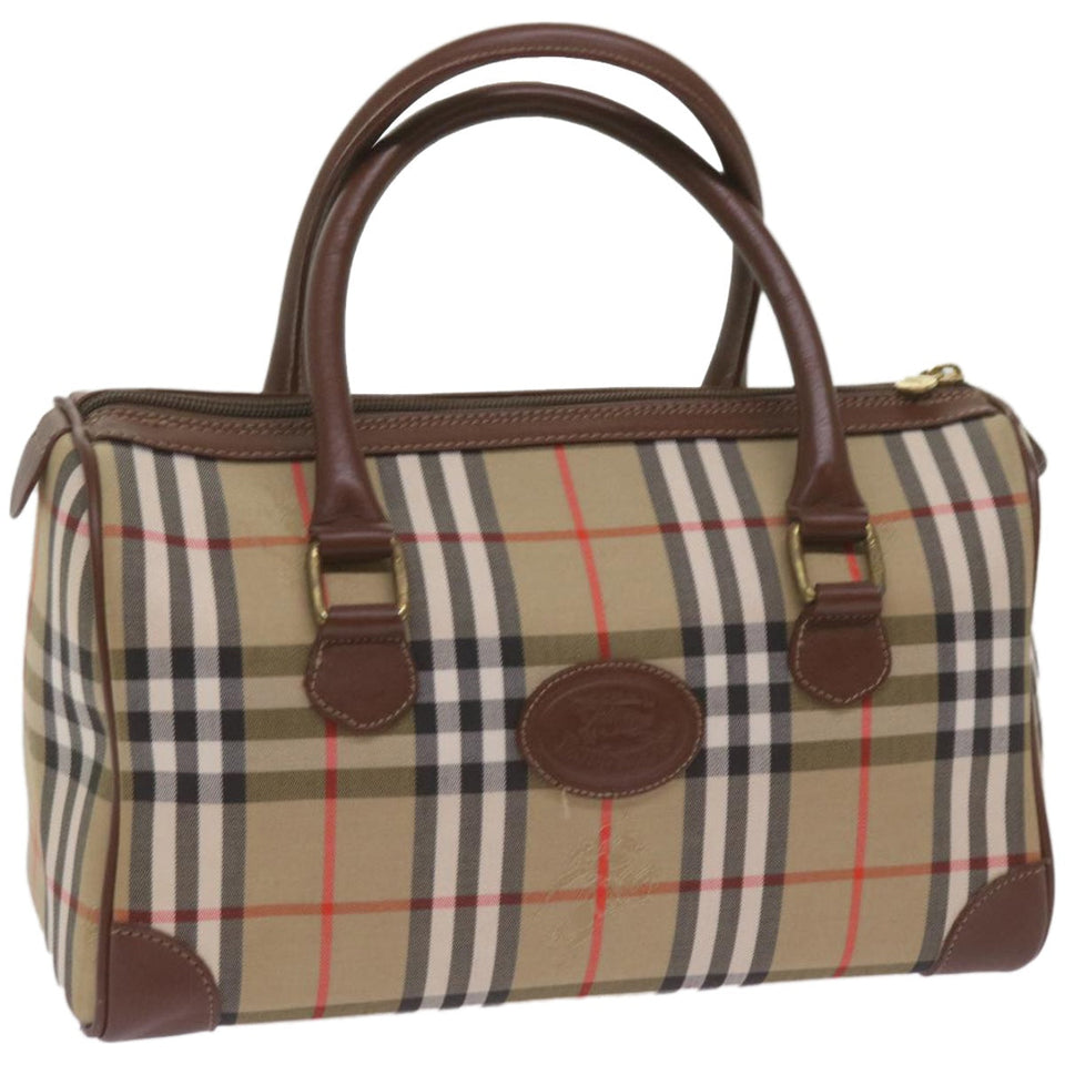 Luxury BurberrySs Nova Check Boston Bag Canvas Beige Auth ep3638