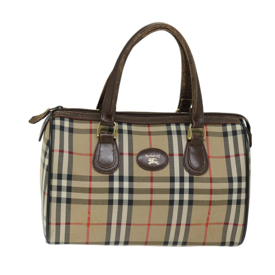 Luxury BurberrySs Nova Check Hand Bag Canvas Beige Auth ep3738
