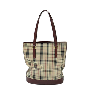 Luxury Burberry Nova Check Tote Bag Canvas Beige Auth ep3741
