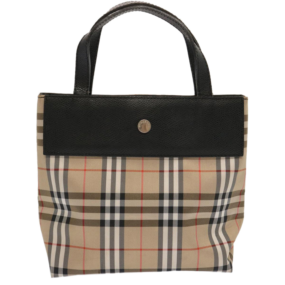 Luxury Burberry Nova Check Hand Bag Nylon Beige Auth ep4001