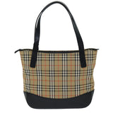 Luxury BurberrySs Nova Check Tote Bag Canvas Beige Black Auth ep4184