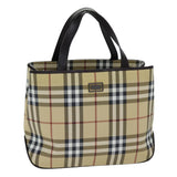 Luxury Burberry Nova Check Hand Bag PVC Leather Beige Dark Brown Auth ep4186