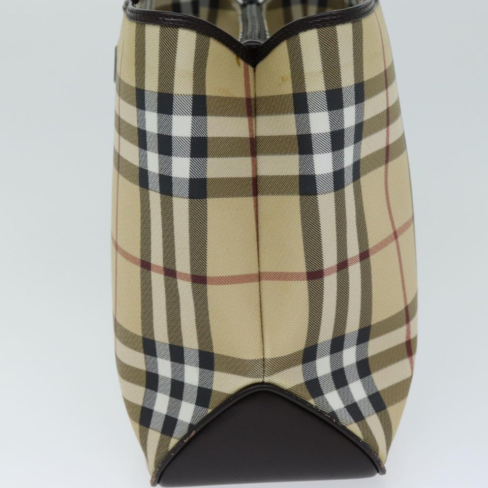 Luxury Burberry Nova Check Hand Bag PVC Leather Beige Dark Brown Auth ep4186