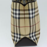 Luxury Burberry Nova Check Hand Bag PVC Leather Beige Dark Brown Auth ep4186