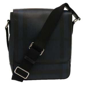 Luxury Burberry Nova Check Shoulder Bag Coated Canvas Navy Auth ep4321