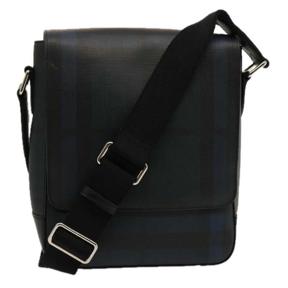 Luxury Burberry Nova Check Shoulder Bag Coated Canvas Navy Auth ep4321