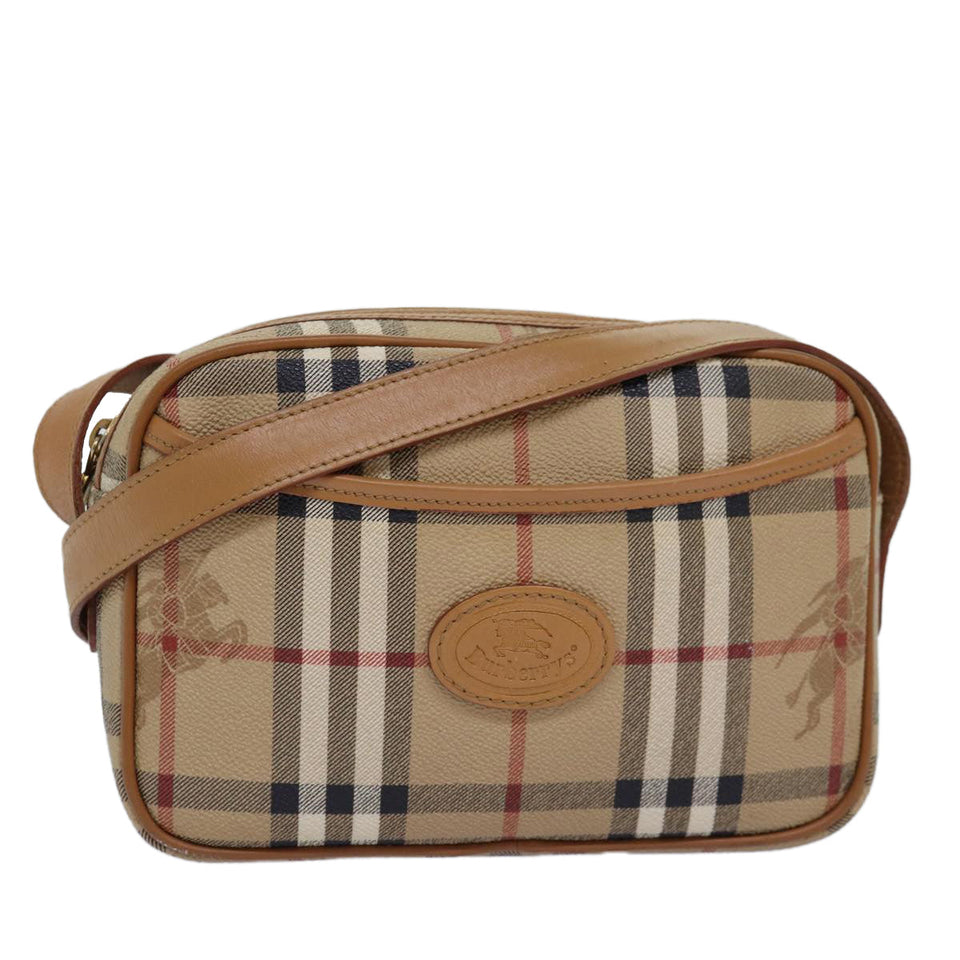 Luxury BurberrySs Nova Check Shoulder Bag PVC Leather Beige Auth ep4407