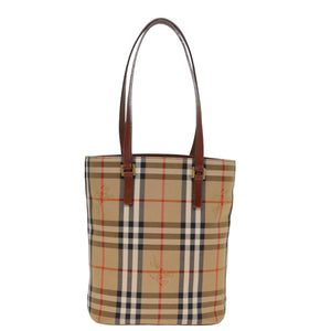 Luxury Burberry Nova Check Tote Bag Canvas Beige Auth ep4573