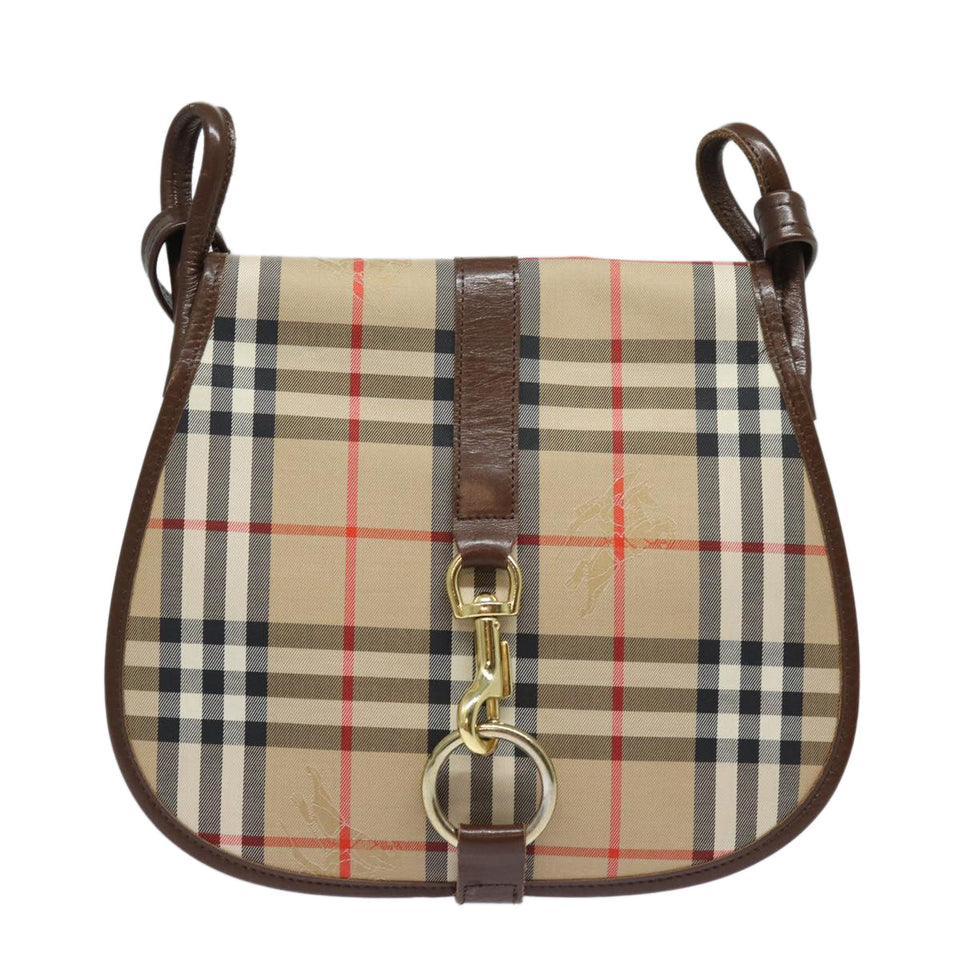 Luxury BurberrySs Nova Check Shoulder Bag Canvas Beige Auth ep4701