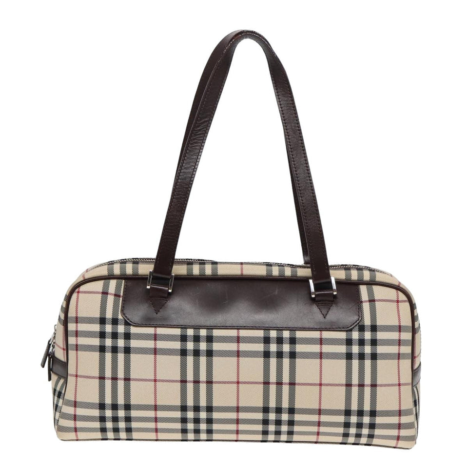 Luxury Burberry Nova Check Hand Bag Nylon Beige Auth ep4955