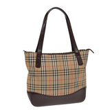 Luxury Burberry Nova Check Tote Bag Canvas Leather Beige Brown Auth ep5013