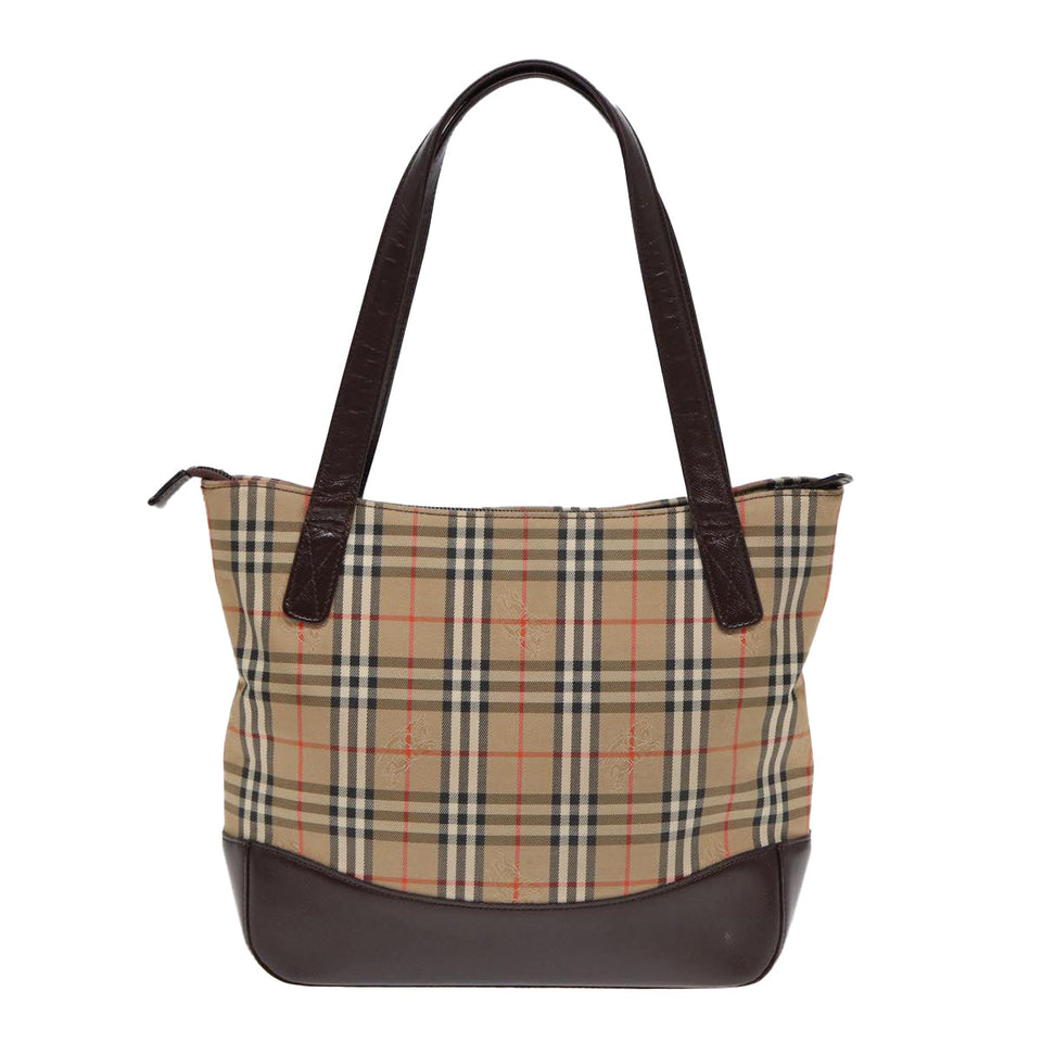 Luxury Burberry Nova Check Tote Bag Canvas Leather Beige Brown Auth ep5013