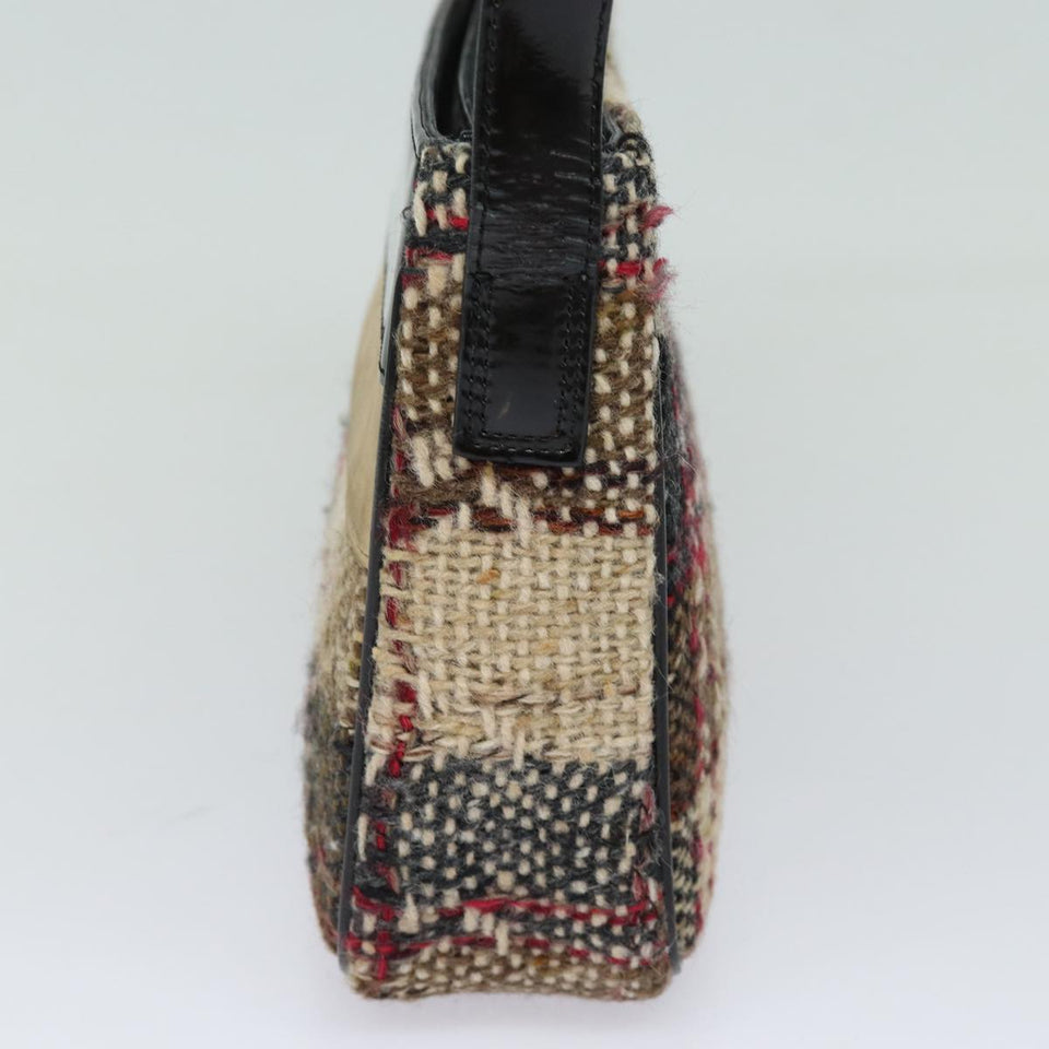 Luxury Burberry Nova Check Shoulder Bag Wool Beige Black Auth ep5128