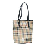 Luxury BurberrySs Nova Check Blue Label Tote Bag Nylon Beige Silver Auth ep5296