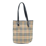 Luxury BurberrySs Nova Check Blue Label Tote Bag Nylon Beige Silver Auth ep5296