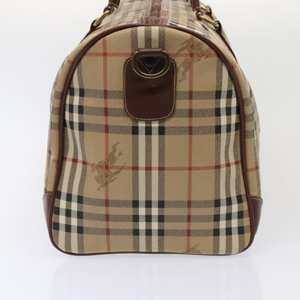 Luxury BurberrySs Nova Check Boston Bag PVC Leather 2way Beige Auth ep5370