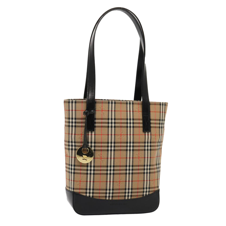 Luxury Burberry Nova Check Tote Bag Canvas Beige Gold Auth ep5405