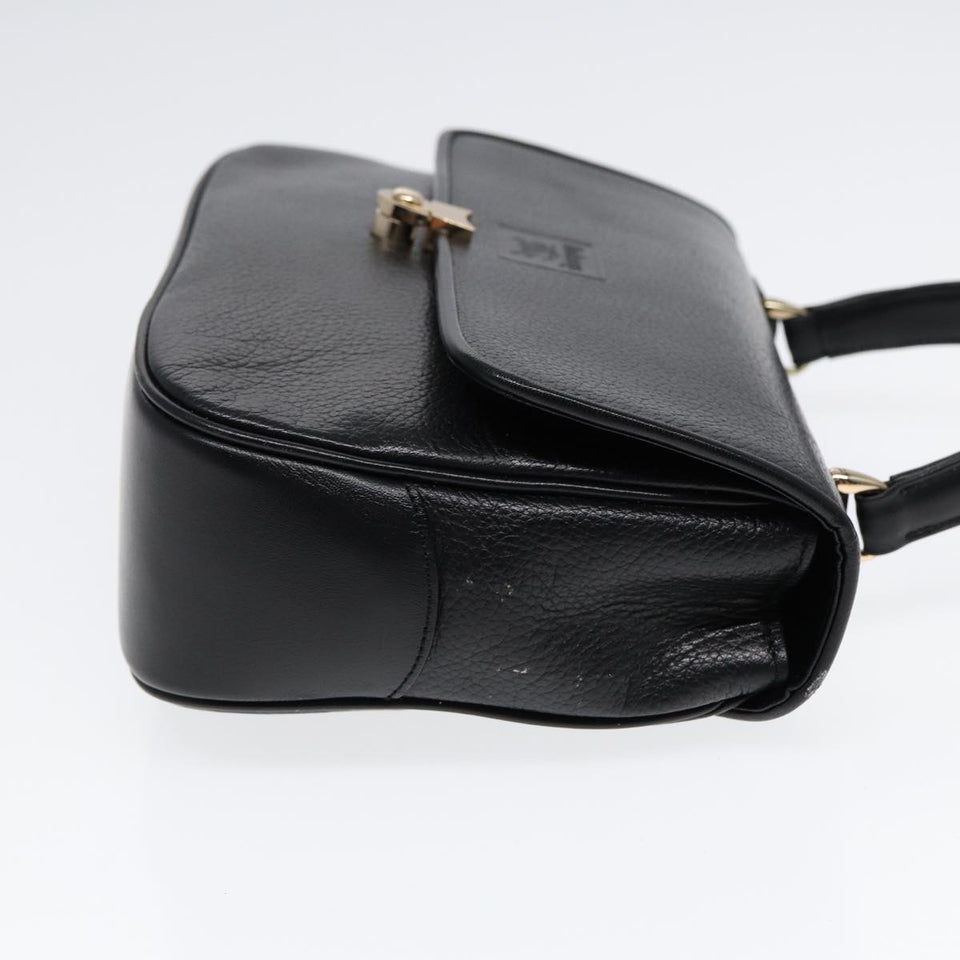 Luxury BurberrySs Hand Bag Leather Black Gold Auth ep5473