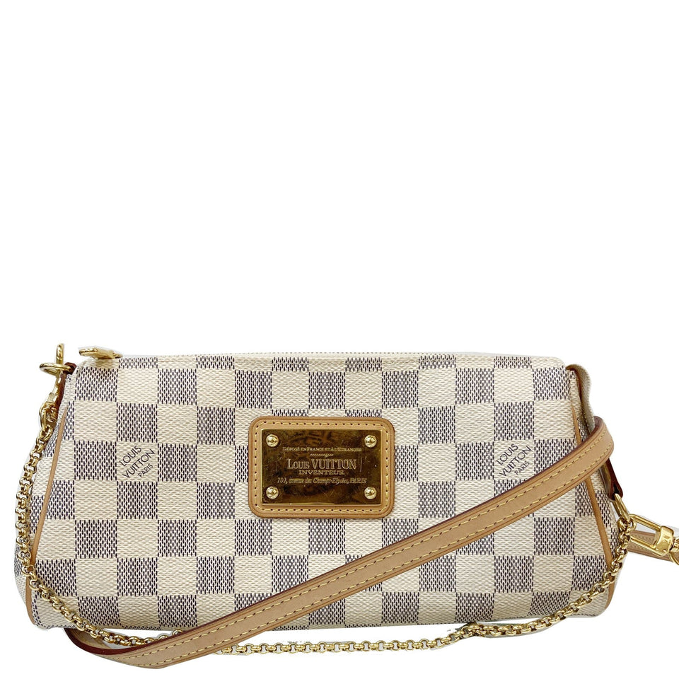 Louis Vuitton Pochette Eva Damier Azur Clutch Crossbody Bag White