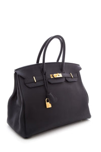 Hermes2018 Noir Clemence 35cm Birkin Handbag W/ Gold HW