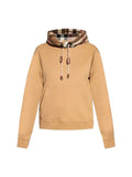 Luxury Burberry Check Cotton Oversized Hoodie Camel