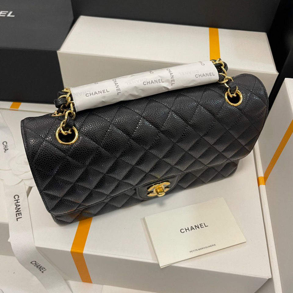 Chanel Classic Medium Flap Bag Black Caviar Gold – Bags Junction